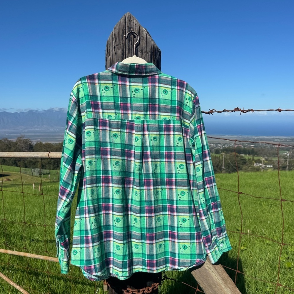 Dari Green Pink Plaid Flannel Button up Cottage Cabin Outdoors Western 2X - Picture 3 of 4